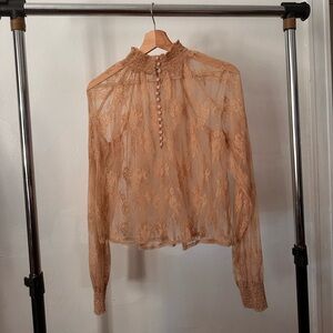 Forever 21 Sheer Lace Blouse - Brown